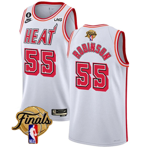 Men's Miami Heat #55 Duncan Robinson White 2023 Finals Classic Edition With NO.6 Patch Stitched Basketball Jersey
